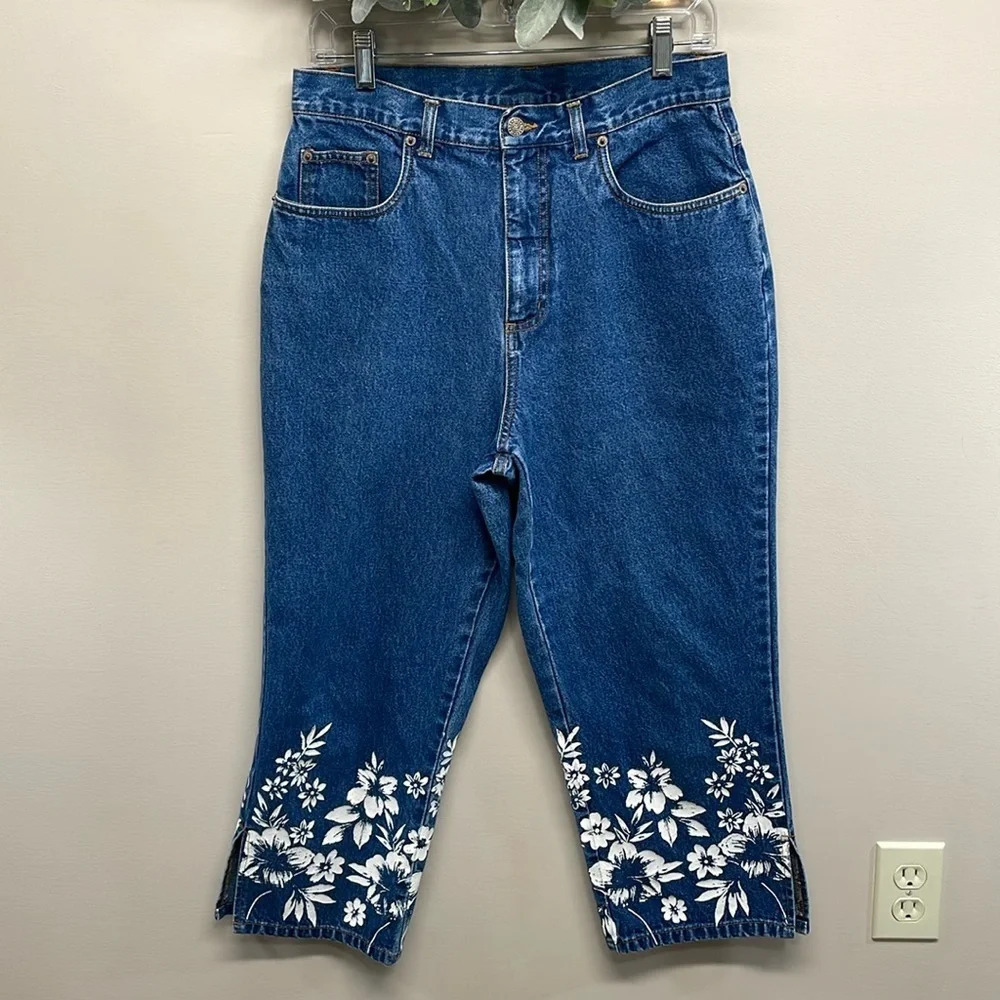 Vintage Bill Blass Ultra High Rise Floral Hem Crop Denim Y2K Jean 10